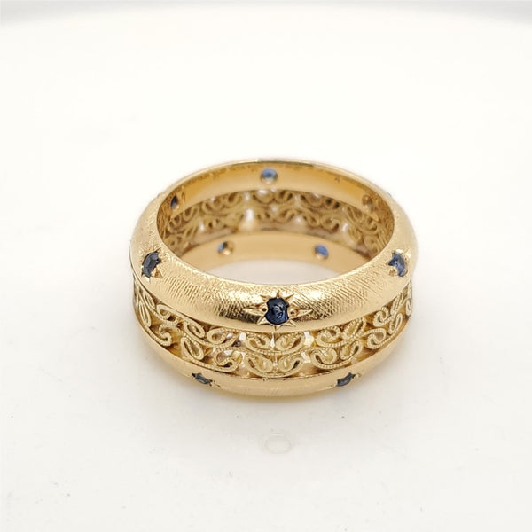 Vintage 18ktYellow Gold and Sapphire Wide Band