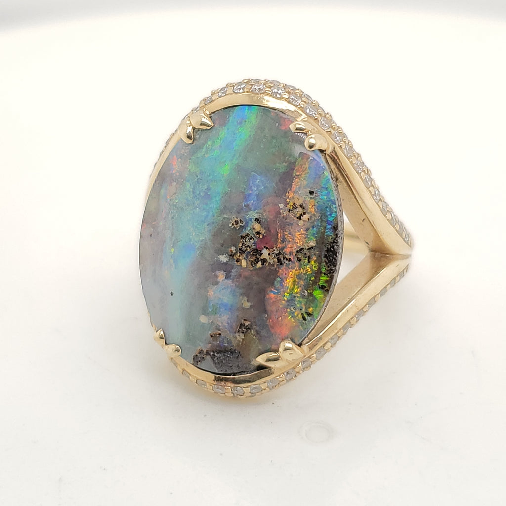 14kt Yellow Gold Opal and Diamond Ring