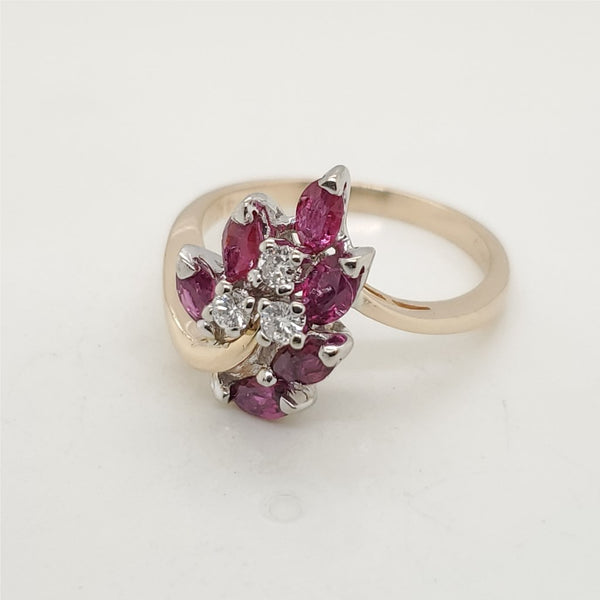 14kt Yellow Gold Diamond and Ruby Ring