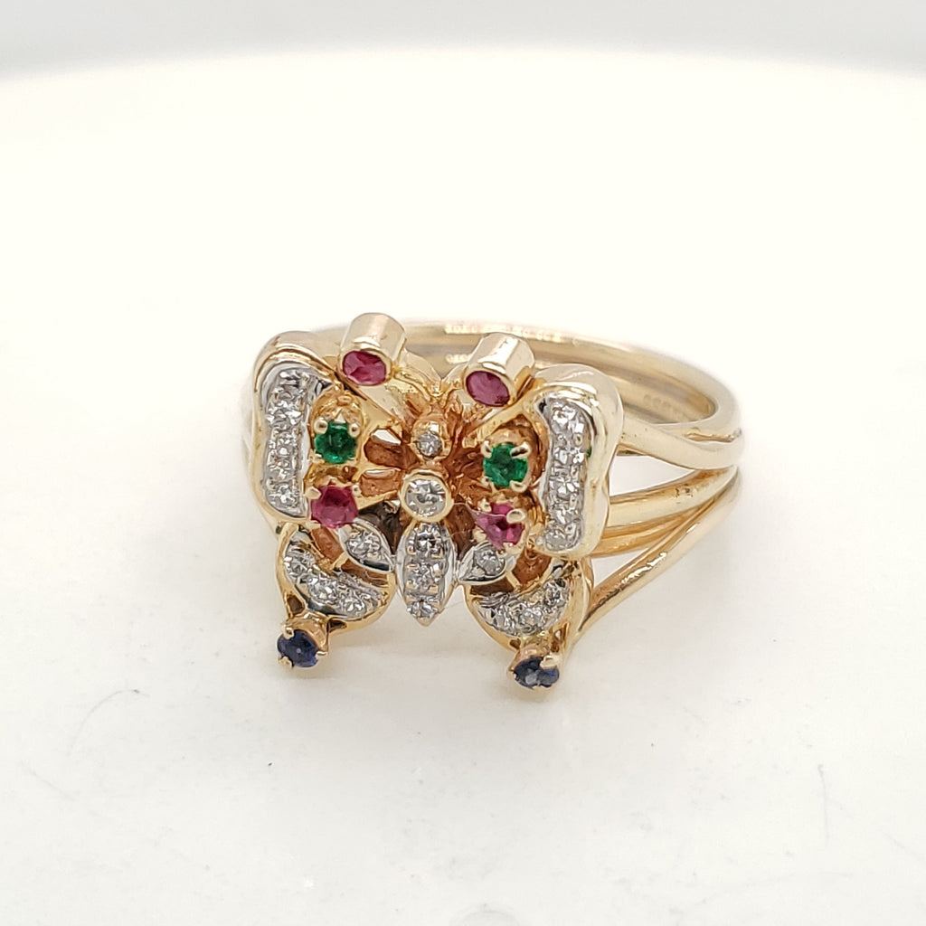 18Kt Gold And Precious Gemstone Butterfly Ring