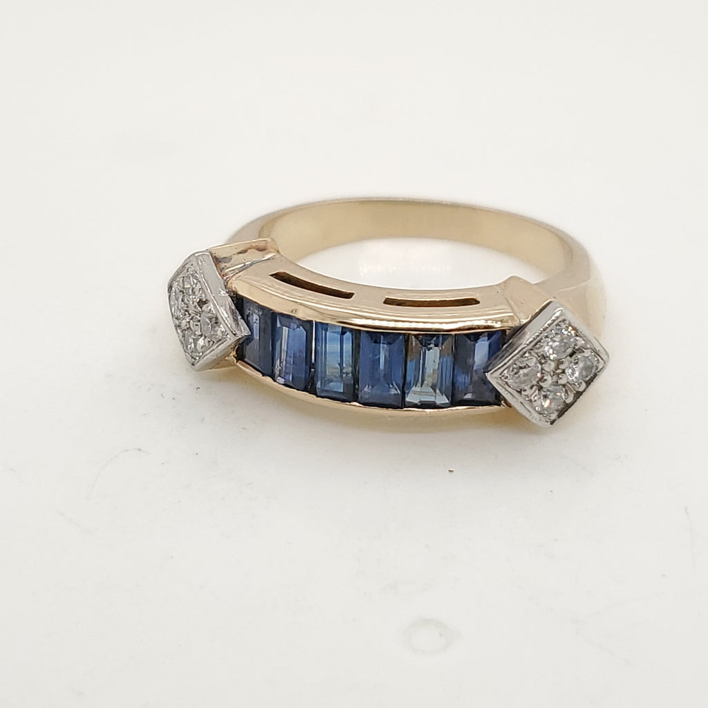 Vintage 18kt Yellow Gold sapphire and Diamond Ring