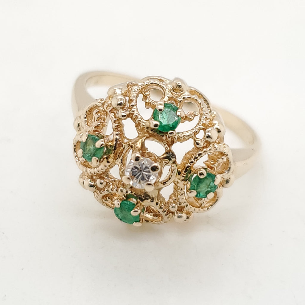 14Kt Yellow Gold Emerald And Diamond Ring