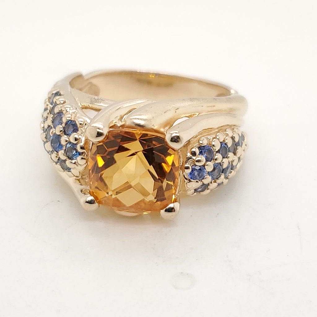 14kt Yellow Gold Citrine and Sapphire Ring
