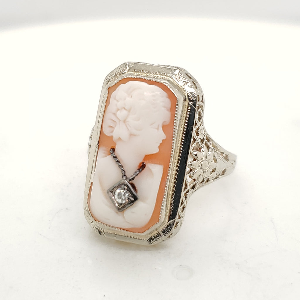 Late Art Deco Filigree Cameo Ring