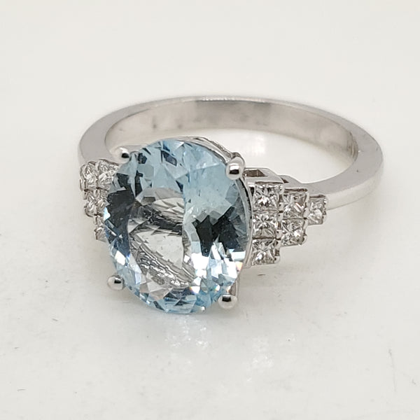 Effy 14kt White Gold Aquamarine and Diamond Ring