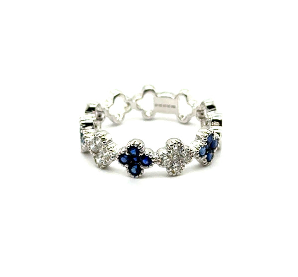 0.70 Cttw 14kt White Gold Blue Sapphire And Diamond Ring