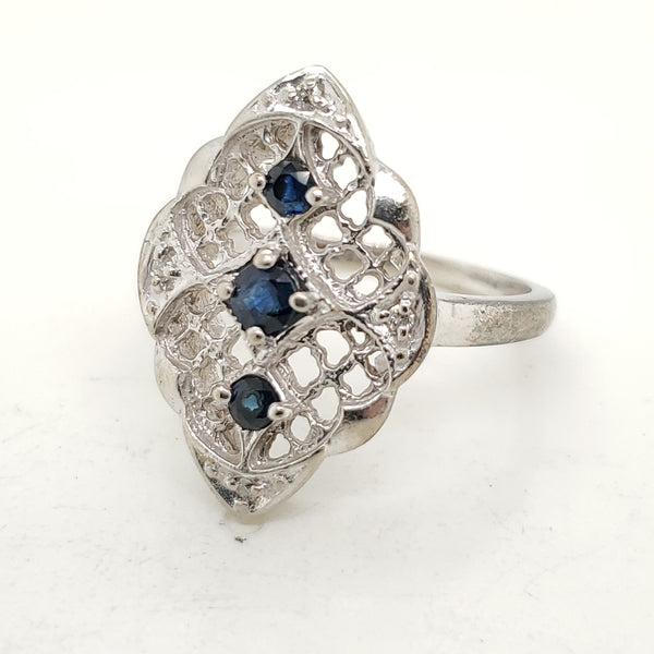 14kt White Gold Sapphire and Diamond Filigree Dinner Ring