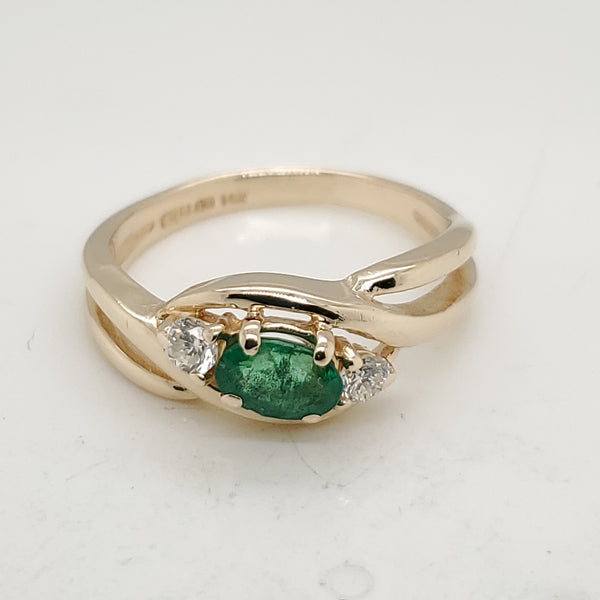 14Kt Yellow Gold Emerald And Diamond Ring