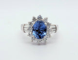 14K White Gold Ring with Oval Cut Cornflower Blue Madagascar Sapphire and Diamonds