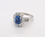14K White Gold Ring with Oval Cut Cornflower Blue Madagascar Sapphire and Diamonds