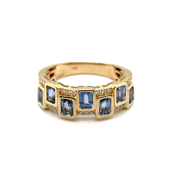 2.40 Ctw 14Kt Yellow Gold Sapphire And Diamond Band