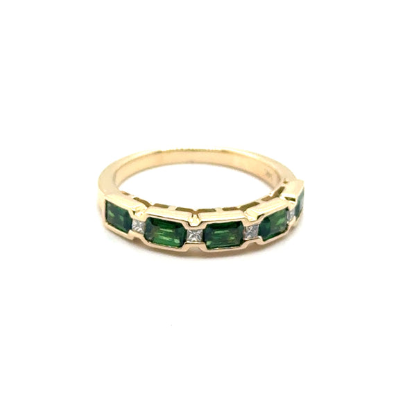 1.24 Cttw 14kt Yellow Gold Tsavorite Garnet And Diamond Stackable Band
