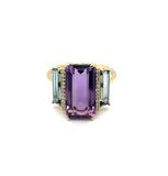 7.47 Cttw 14kt Yellow Gold Amethyst, London Blue Topaz, And Diamond Ring