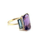 7.47 Cttw 14kt Yellow Gold Amethyst, London Blue Topaz, And Diamond Ring