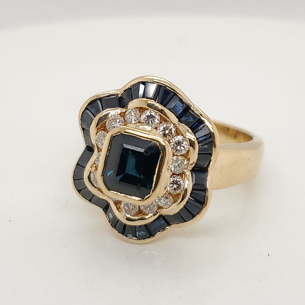 18kt Yellow Gold Sapphire and Diamond Ring