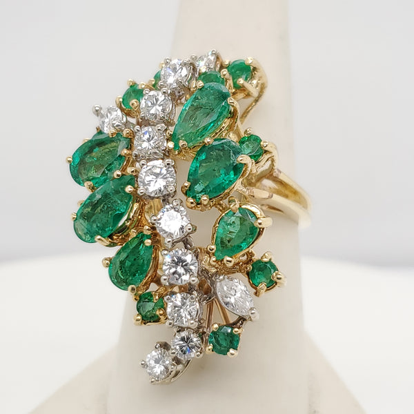 Large 18kt Yellow Gold Emerald and Diamond Ring