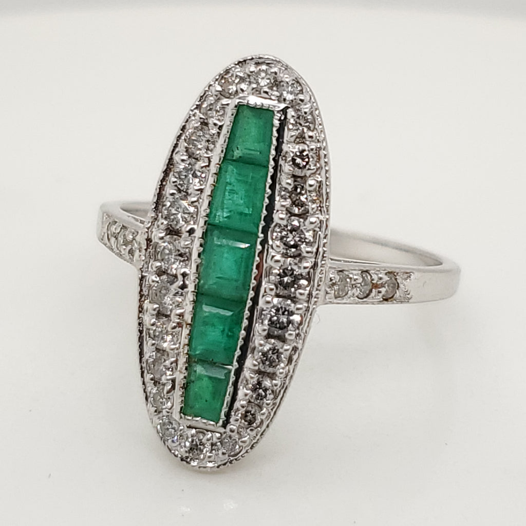18kt White Gold Emerald and Diamond Ring