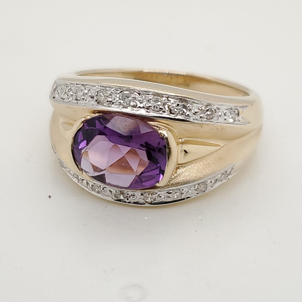 14kt Yellow Gold Amethyst and Diamond Ring
