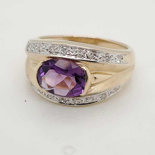 14kt Yellow Gold Amethyst and Diamond Ring