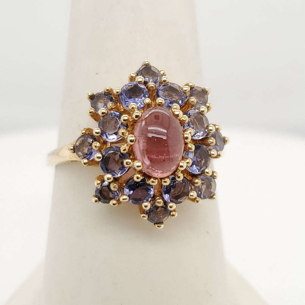 14kt Yellow Gold Pink Tourmaline and Tanzanite Ring