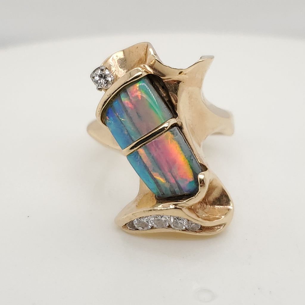 14kt Yellow Gold Opal and Diamond Ring