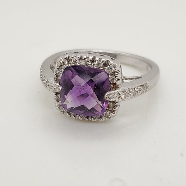 14kt White Gold Amethyst and Diamond Ring