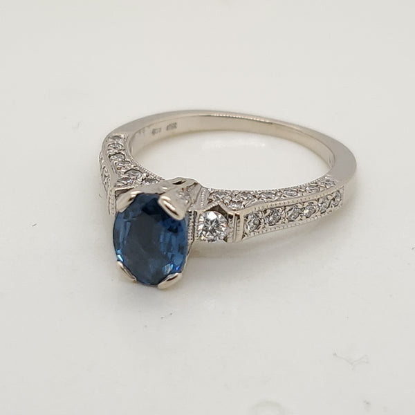 14Kt White Gold Cushion Cut Sapphire And Diamond Ring