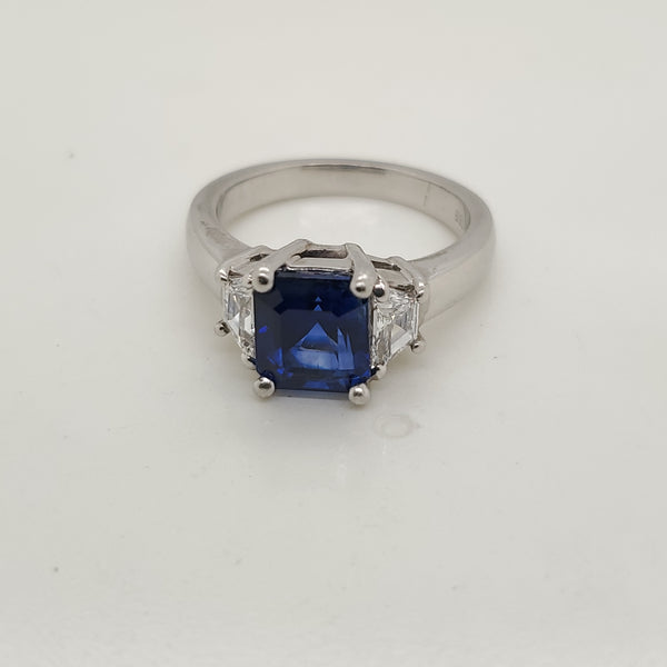 Platinum Sapphire and Diamond Ring