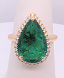 14KY 4.53ct Pear Shaped Emerald and Diamond Halo Style Ring 0.26cttw