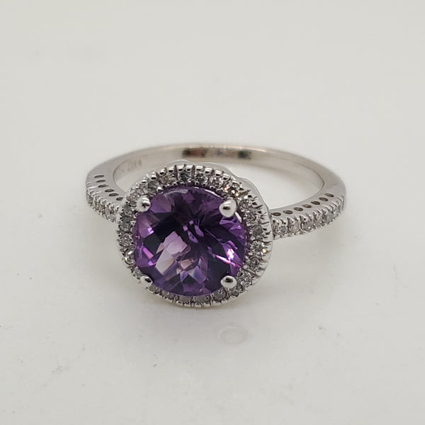 14kt White Gold Amethyst and Diamond Ring