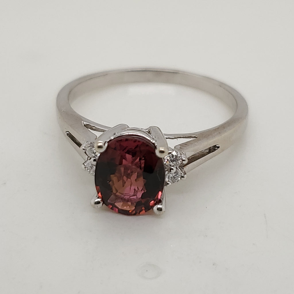 14kt White Gold Red Tourmaline and Diamond Ring