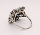 Vintage Platinum Diamond and Sapphire Statement Ring with 0.54ct European Cut Diamond Center