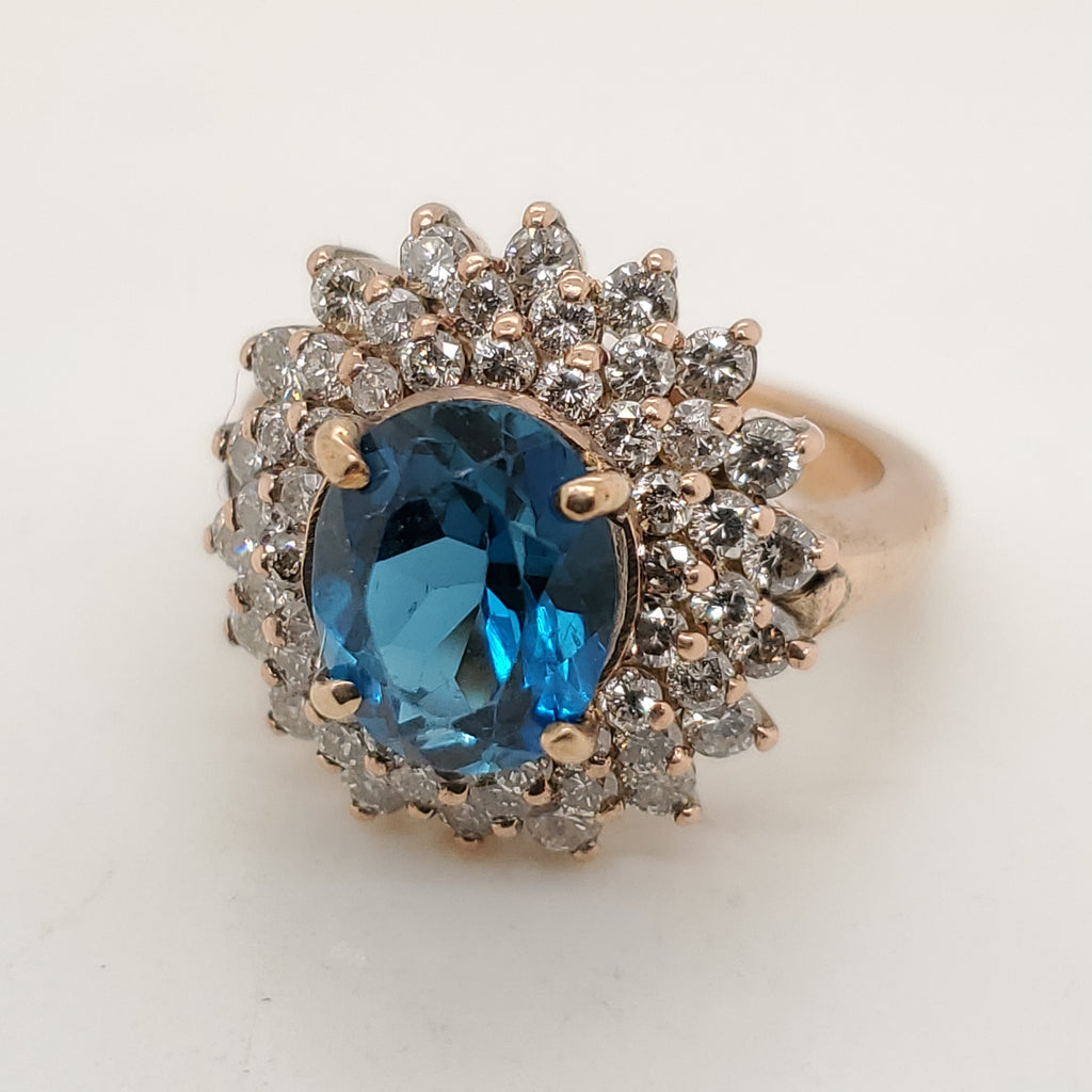 14kt Yellow Gold London Blue Topaz and Diamond Ring