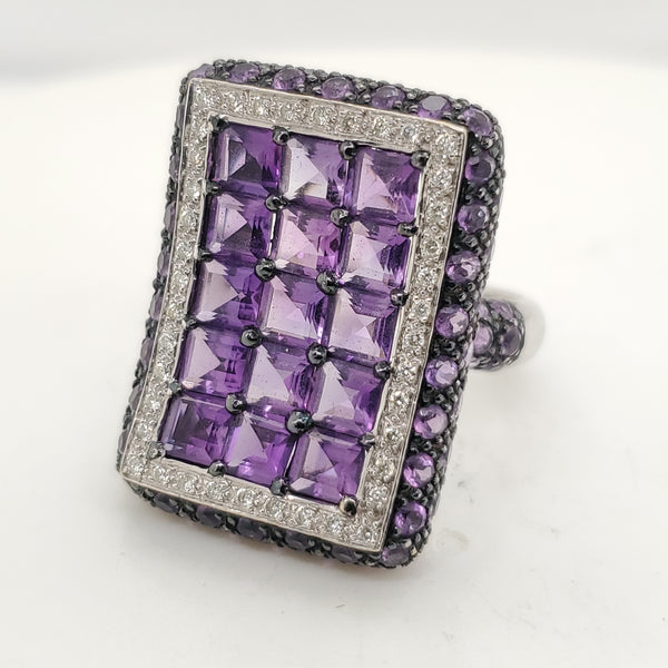 14kt White Gold Amethyst and Diamond LeVian Ring