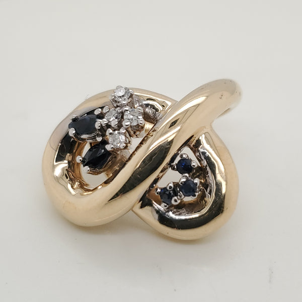 Modernist 14kt Yellow Gold Sapphire and Diamond Ring