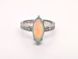 14K White Gold Opal and Diamond Ring