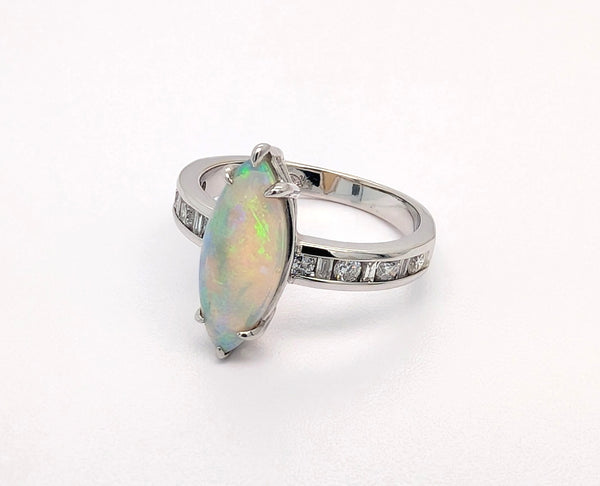 14K White Gold Opal and Diamond Ring