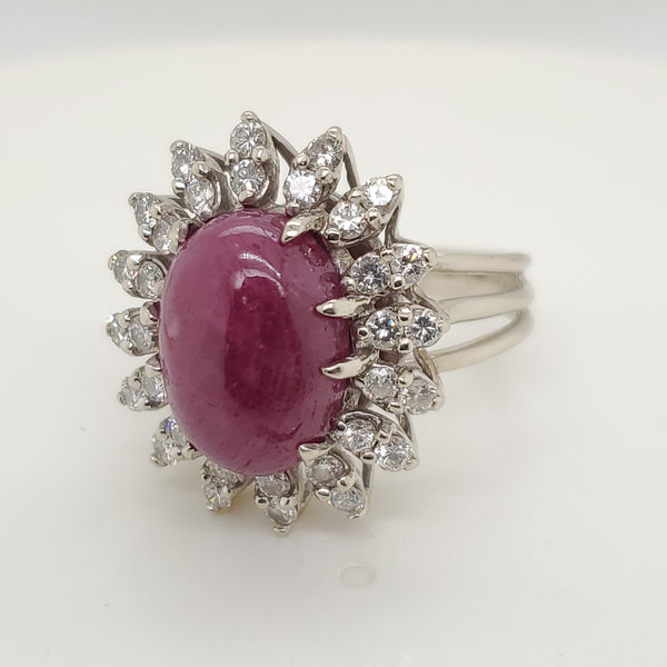 Vintage 14kt White Gold Star Ruby and Diamond Ring