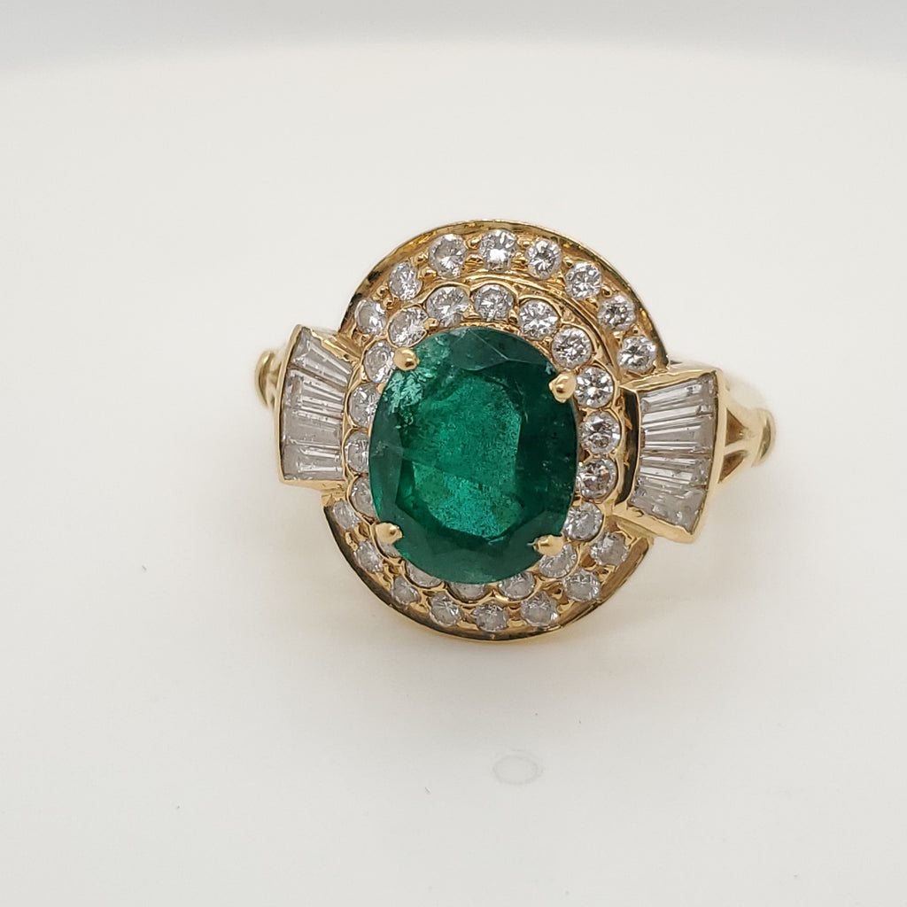 18kt Yellow Gold Emerald and Diamond Ring