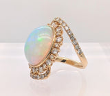 14K Yellow Gold Opal and Diamond Bypass Ring
