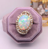 14K Yellow Gold Opal and Diamond Bypass Ring