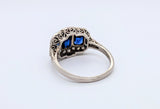 Platinum 3-Stone Sapphire Ring with Single Cut Diamonds
