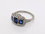 Platinum 3-Stone Sapphire Ring with Single Cut Diamonds