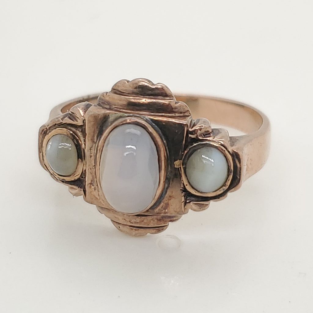 Antique Arts and Crafts 9kt Gold Sapphire and Chrysoberyl Ring