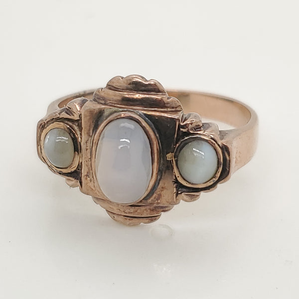 Antique Arts and Crafts 9kt Gold Sapphire and Chrysoberyl Ring