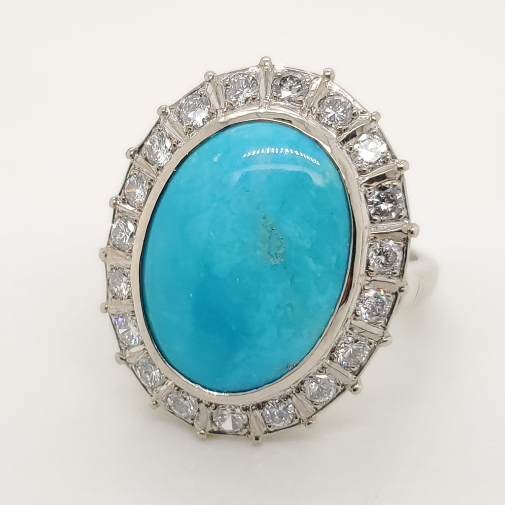 Vintage 14kt White Gold Turquoise and Diamond Ring