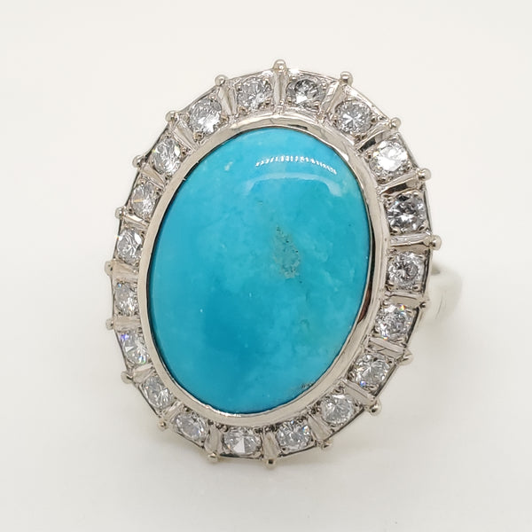 Vintage 14kt White Gold Turquoise and Diamond Ring