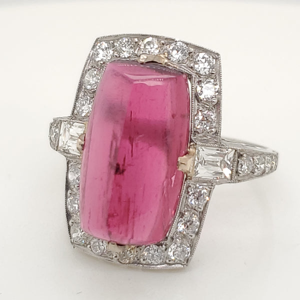 Platinum 6.90 Carat Rubelite Tourmaline and Diamond Ring