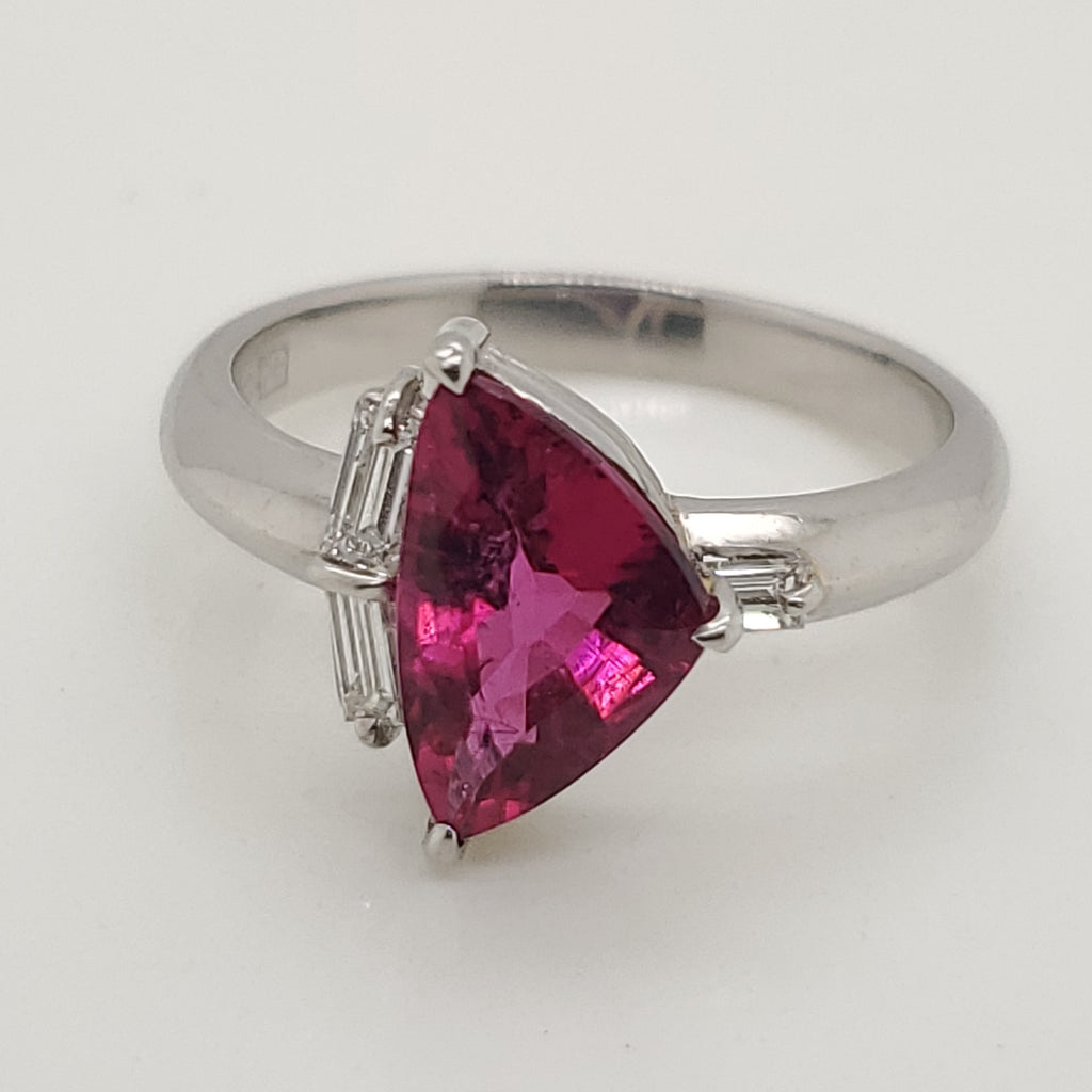 Platinum Rubelite Tourmaline and Diamond Ring