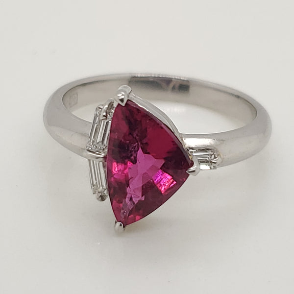 Platinum Rubelite Tourmaline and Diamond Ring